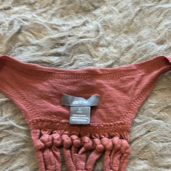 Aerie women’s salmon pink flowy viscoe cotton‎ tie back design tank top - Picture 2 of 5